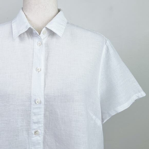 J. Crew White Linen Cotton Blend Collar Short Sleeve Button-Up Shirt - Picture 1 of 8